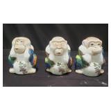 3 Chinese porcelain hear, see, speak, no evil