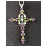 Sterling silver cross pendant with pearls and