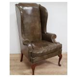 Hickory leather high back wing back arm chair