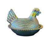 Vintage Indiana carnival glass hen covered dish