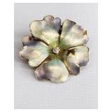 10k gold enameled flower brooch