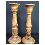 Pair of hand carved wood candle holders