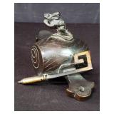 Vintage Asian bronze mouse on a barrel sculpture