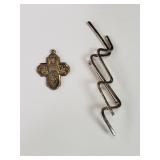 Silver brooch and silver cross