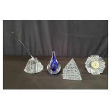 Orrefors crystal pen holder, clock, paperweight