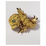 18K gold fish brooch with semi precious stones