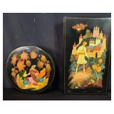 Pair of  Russian signed hand painted lacquer boxes