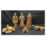 7 Asian carved wood figurines