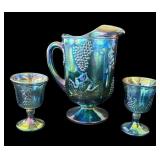 Vintage carnival glass pitcher & glasses
