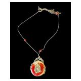 Vintage Buddha metal & coral pendant