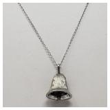 14k white gold bell pendant with diamond
