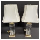 Pair of crystal and brass table lamps