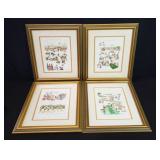Four Hilma Croft hand colored lithographs