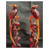 Pair of amber resin bird figurines