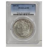 PCGS Graded AU 55 1891-S Morgan Silver Dollar