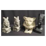 Box of miscellaneous: Egyptian bust, Gargoyles,