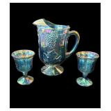Vintage carnival glass pitcher & glasses