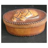 Vintage leather hand tooled horse heads oval