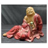 Vintage Chinese laughing Buddha pottery sculpture