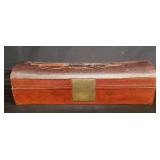 Antique hand painted leather clad storage box