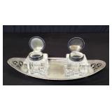 Vintage silver plate and crystal 3-piece inkwell