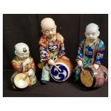 Three Japanese porcelain handpainted drummer