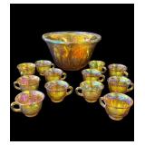 Vintage Marigold carnival glass bowl & cups