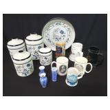 Blue Danube lacquer canister set ,mugs etc