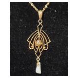 10k gold lavender pendant with diamond and pearl