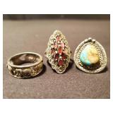Group of three sterling silver rings