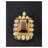 Sterling silver with topaz, opal, and amethyst