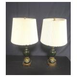 Pair of green crackle glass table lamps
