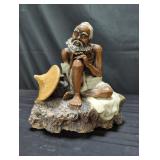 Signed Chinese mudman fisherman figurine