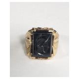 Vintage 10k gold and hematite ring with carved