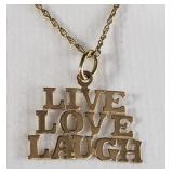 14k gold chain with 14k gold "Live, Love, Laugh"