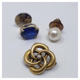 14k gold single earrings, one with blue gem, one