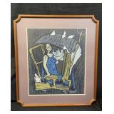 Vintage framed woman with birds art print