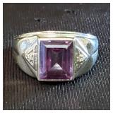 10k gold ring with amethyst and diamond