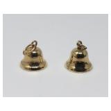 14k gold bell charms, one with a pearl