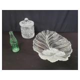 Crystal biscuit barrel, leaf shape glass bowl