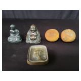 Group of vintage metal Buddhas, pair of engraved