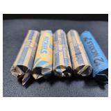 5 Rolls of vintage Jefferson nickels with dates