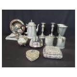 Miscellaneous pewter ware, silver plate trinket