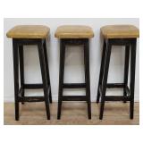 3 Asian-style ebonized barstools with faux leather