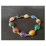 14k gold scarab bracelet with multi semiprecious