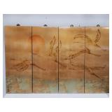 4 Chinese signed hand painted laqucered wall