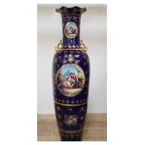 Large French porcelain cobalt and gilt temple vase