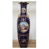 Large French porcelain cobalt and gilt temple vase