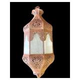 Vintage metal & glass hanging lantern