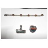 Sterling silver rings & bracelet w/semiprecious